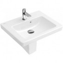Lave-mains, 500 x 400 mm, Rectangulaire, pour robinetterie monotrou , trou de robinetterie percé, avec trop-plein, En porcelaine sanitaire Blanc