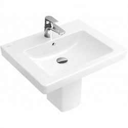 Vasques classiques, 600 x 470 mm, Rectangulaire, pour robinetterie à 3 trou s, troude robinetterie central percé,avec trop-plein, En porcelaine sanitaire Blanc CeramicPlus