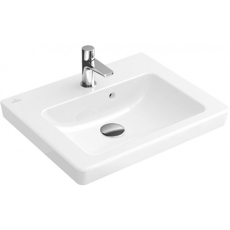 Lave-mains, 500 x 400 mm, Rectangulaire, modèle meulé, pour robinetterie monotrou , troude robinetterie percé,avec trop-plein, En porcelaine sanitaire Blanc CeramicPlus