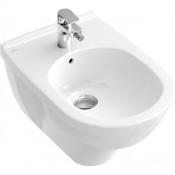 Bidets suspendus, 360 x 560 mm, pour robinetterie monotrou , trou de robinetterie percé, avec trop-plein, modèle suspendu, En porcelaine sanitaire Blanc