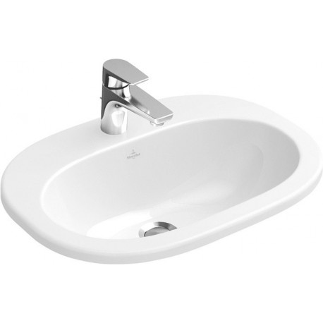 O.novo, Vasques à encastrer, 560 x 405 mm, Ovale, pour robinetterie à 3 trou s, troude robinetterie central percé,avec trop-plein, En porcelaine sanitaire, NF