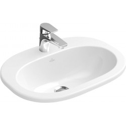 O.novo, Vasques à encastrer, 560 x 405 mm, Ovale, pour robinetterie à 3 trou s, troude robinetterie central percé, sans trop-plein, En porcelaine sanitaire