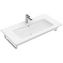 Plans de toiletteavec meuble, 1000 x 500 mm, Angulaire, pour deux robinetteries monotrou , trou s de robinetterie percés,avec trop-plein, En porcelaine sanitaire Blanc