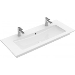 Plans de toiletteavec meuble, 1200 x 500 mm, Angulaire, pour robinetterie murale, sans troude robinetterie,avec trop-plein, En porcelaine sanitaire Blanc CeramicPlus