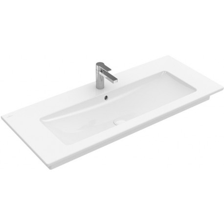 Plans de toilette avec meuble, 1200 x 500 mm, Angulaire, pour deux robinetteries monotrou , trou s de robinetterie percés, avec trop-plein, En porcelaine sanitaire Blanc