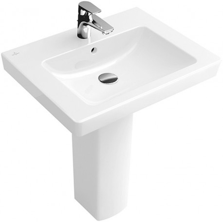 Vasques classiques, 650 x 470 mm, Rectangulaire, pour robinetterie à 3 trou s, trou de robinetterie central percé, avec trop-plein, En porcelaine sanitaire Blanc