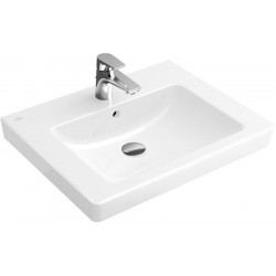 Vasques classiques, 650 x 470 mm, Rectangulaire, modèle meulé, pour robinetterie à 3 trou s, troude robinetterie central percé,avec trop-plein, En porcelaine sanitaire Blanc