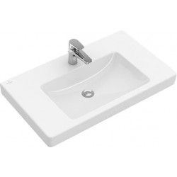 Vasques classiques, 1000 x 470 mm, Rectangulaire, modèle meulé, pour robinetterie à 3 trou s, troude robinetterie central percé,avec trop-plein, En porcelaine sanitaire Blanc CeramicPlus
