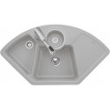 Solo Angle, Éviers d'angle, 1075 x 600 mm, Évier à encastrer, Installation sur un meuble sous évier d'angle de 90 cm de côté, 2 cuves pouvant être fermées, inclus Vidage manuel, chromé et Vide-sauce, transparent Snow White brillant