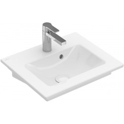 Venticello, Lave-mains, 500 x 420 mm, Rectangulaire, pour robinetterie monotrou , troude robinetterie percé,avec trop-plein, En porcelaine sanitaire