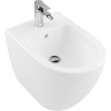 Bidets posés au sol, 370 x 560 mm, pour robinetterie à 3 trou s, troude robinetterie central percé,avec trop-plein, modèle sur pied, pour installation près du mur, En porcelaine sanitaire Blanc CeramicPlus