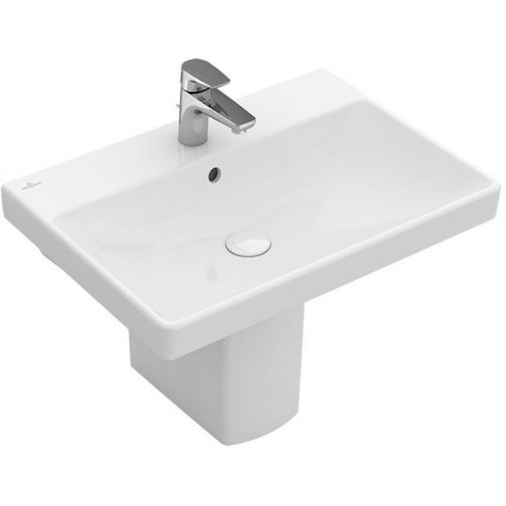 Lavabos muraux, 600 x 470 mm, Rectangulaire, pour robinetterie à 3 trou s, trou de robinetterie central percé, avec trop-plein, En porcelaine sanitaire