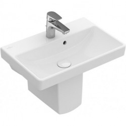 Avento, Vasquesavec meuble, 550 x 370 mm, Angulaire, pour robinetterie monotrou , troude robinetterie percé,avec trop-plein, En porcelaine sanitaire Blanc CeramicPlus