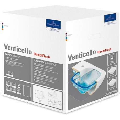 Venticello, Combipack, DirectFlush, modèle suspendu, sortie horizontale, En porcelaine sanitaire Blanc