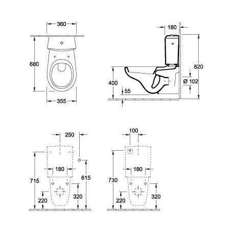 O.novo, Accessoires, mécanisme à touche DualFlush, chroméé, alimentation latérale ou arrière, En porcelaine sanitaire Blanc CeramicPlus