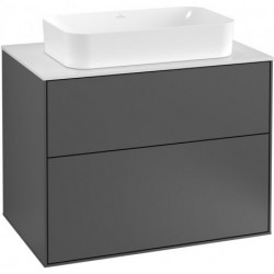 Finion, Meubles sous lavabo, 800 x 603 x 501 mm, Angulaire,avec éclairage mural, modèle suspendu, En bois, lavabo au milieu, éclairage LED, 2x LED / 4,2W, 2700 K à 6480 K, Glossy White Lacquer