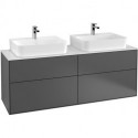 Finion, Meubles sous lavabo, 1600 x 603 x 501 mm, Angulaire,avec éclairage mural, modèle suspendu, En bois, pour 2 lavabos, éclairage LED, 2x LED / 4,2W, 2700 K à 6480 K, Glossy White Lacquer