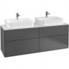 Finion, Meubles sous lavabo, 1600 x 603 x 501 mm, Angulaire,avec éclairage mural, modèle suspendu, En bois, pour 2 lavabos, éclairage LED, 2x LED / 4,2W, 2700 K à 6480 K, Glossy White Lacquer
