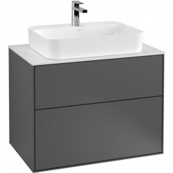 Finion, Meubles sous lavabo, 800 x 603 x 501 mm, Angulaire, modèle suspendu, En bois, lavabo au milieu, Glossy White Lacquer