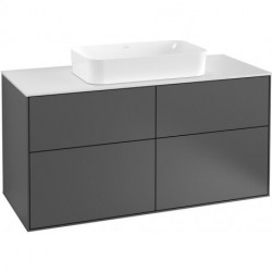 Finion, Meubles sous lavabo, 1200 x 603 x 501 mm, Angulaire,avec éclairage mural, modèle suspendu, En bois, lavabo au milieu, éclairage LED, 2x LED / 4,2W, 2700 K à 6480 K, Glossy White Lacquer