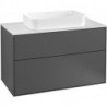 Finion, Meubles sous lavabo, 1000 x 603 x 501 mm, Angulaire,avec éclairage mural, modèle suspendu, En bois, lavabo au milieu, éclairage LED, 2x LED / 4,2W, 2700 K à 6480 K, Glossy White Lacquer