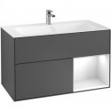 Finion, Meubles sous lavabo, 996 x 591 x 498 mm, Angulaire,avec meuble étagère (éclairé), modèle suspendu, En bois, éclairage LED, 1x LED / 2,3W, 2x LED / 4,2W, 2700 K à 6480 K, Glossy White Lacquer