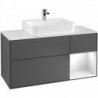 Finion, Meubles sous lavabo, 1200 x 603 x 501 mm, Angulaire,avec meuble étagère (éclairé), modèle suspendu, En bois, lavabo au milieu, éclairage LED, 1x LED / 2,3W, 2700 K à 6480 K, Glossy White Lacquer
