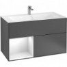 Finion, Meubles sous lavabo, 996 x 591 x 498 mm, Angulaire,avec meuble étagère (éclairé), modèle suspendu, En bois, éclairage LED, 1x LED / 2,3W, 2700 K à 6480 K, Glossy White Lacquer