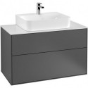 Finion, Meubles sous lavabo, 1000 x 603 x 501 mm, Angulaire,avec éclairage mural, modèle suspendu, En bois, lavabo au milieu, éclairage LED, 2x LED / 4,2W, 2700 K à 6480 K, Glossy White Lacquer