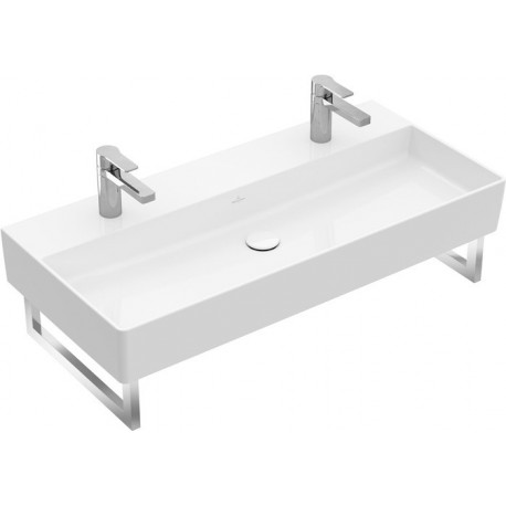 Memento 2.0, Lavabos muraux, 1000 x 470 mm, Rectangulaire, pour deux robinetteries monotrou , trou s de robinetterie percés, avec trop-plein, TitanCeram