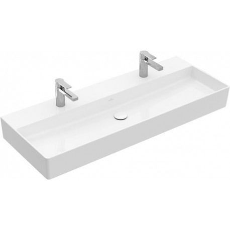 Memento 2.0, Lavabos muraux, 1200 x 470 mm, Rectangulaire, modèle meulé, pour deux robinetteries monotrou , trou s de robinetterie percés,avec trop-plein, TitanCeram