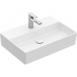 Memento 2.0, Lavabos muraux, 600 x 420 mm, Rectangulaire, modèle meulé, pour robinetterie à 3 trou s, troude robinetterie central percé, sans trop-plein, Une bonde ne pouvant pas être fermée ou bien un ViFlow (trop-plein dissimulé) doit êtr
