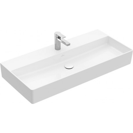 Memento 2.0, Lavabos muraux, 1000 x 470 mm, Rectangulaire, modèle meulé, pour robinetterie à 3 trou s, troude robinetterie central percé, sans trop-plein, Une bonde ne pouvant pas être fermée ou bien un ViFlow (trop-plein dissimulé) doit êt