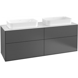 Finion, Meubles sous lavabo, 1600 x 603 x 501 mm, Angulaire, sans troupour robinetterie, modèle suspendu, En bois, pour 2 lavabos, Glossy White Lacquer