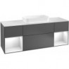 Finion, Meubles sous lavabo, 1600 x 603 x 501 mm, Angulaire,avec meuble étagère (éclairé), modèle suspendu, En bois, lavabo au milieu, éclairage LED, 2x LED / 2,3W, 2700 K à 6480 K, Glossy White Lacquer