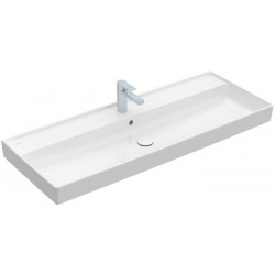 Collaro, Plans de toilette, 1200 x 470 mm, Rectangulaire, Modèle déposé, pour robinetterie à 3 trou s, troude robinetterie central percé, sans trop-plein, Stone White CeramicPlus