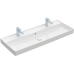Collaro, Plans de toilette, 1200 x 470 mm, Rectangulaire, Modèle déposé, pour deux robinetteries monotrou , trou s de robinetterie percés, sans trop-plein, Stone White CeramicPlus