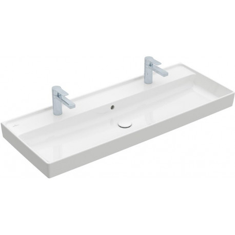 Collaro, Plans de toilette, 1200 x 470 mm, Rectangulaire, Modèle déposé, pour deux robinetteries monotrou , trou s de robinetterie percés, sans trop-plein, Stone White CeramicPlus