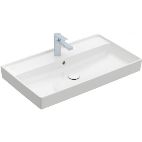 Collaro, Plans de toilette, 800 x 470 mm, Rectangulaire, Modèle déposé, modèle meulé, pour robinetterie à 3 trou s, troude robinetterie central percé,avec trop-plein, TitanCeram, Blanc CeramicPlus