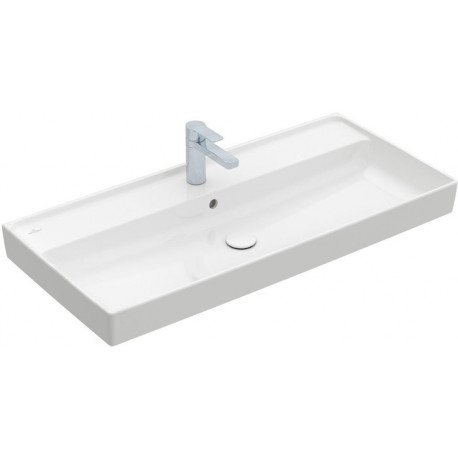 Plans de toilette, 1000 x 470 mm, Rectangulaire, Modèle déposé, modèle meulé, pour robinetterie à 3 trou s, trou de robinetterie central percé, avec trop-plein, TitanCeram, Blanc