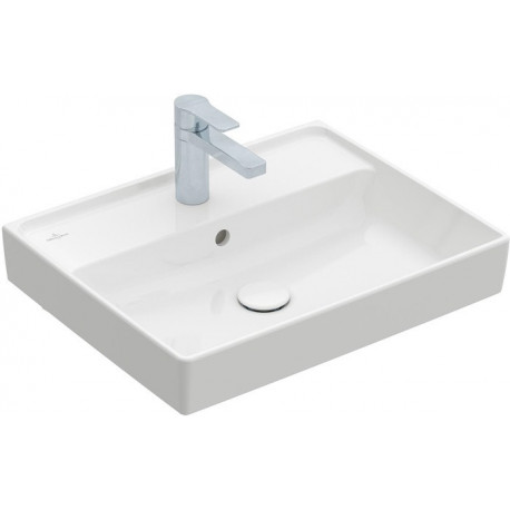 Collaro, Lavabos muraux, 550 x 440 mm, Rectangulaire, Modèle déposé, pour robinetterie à 3 trou s, troude robinetterie central percé,avec trop-plein, TitanCeram, Blanc CeramicPlus