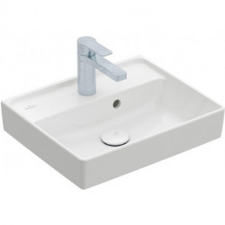 Collaro, Lave-mains, 450 x 370 mm, Rectangulaire, Modèle déposé, pour robinetterie monotrou , troude robinetterie percé,avec trop-plein, TitanCeram, Blanc CeramicPlus