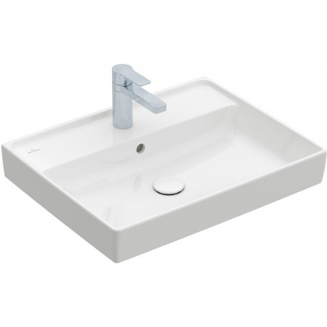 Collaro, Lavabos muraux, 600 x 470 mm, Rectangulaire, Modèle déposé, modèle meulé, pour robinetterie à 3 trou s, troude robinetterie central percé,avec trop-plein, TitanCeram, Stone White CeramicPlus