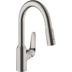 mitigeur de cuisine 180,avec douchette extractible 2 jets aspect acier inox