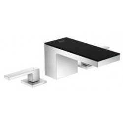 Mélongeur lavabo 70 3 trou s, bonde push-open chromée/verre noir