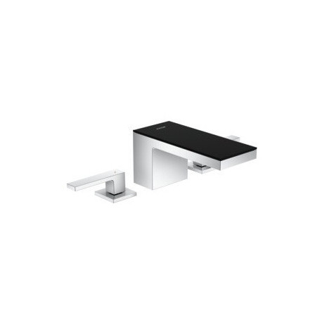 Mélongeur lavabo 70 3 trou s, bonde push-open chromée/verre noir