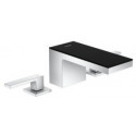Mélongeur lavabo 70 3 trou s, bonde push-open chromée/verre noir