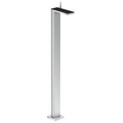 mitigeur de lavabo encastré au sol, bonde push-open chromée/verre noir