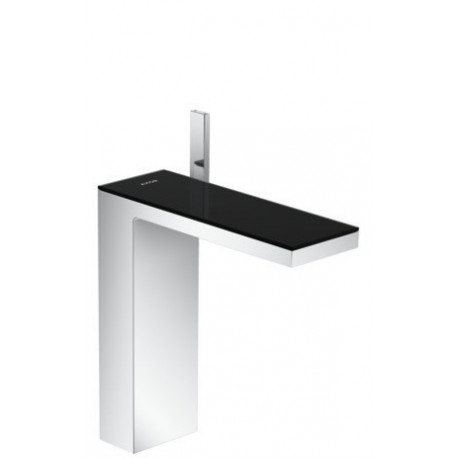 mitigeur lavabo 230, bonde push-open chromée/verre noir
