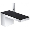 mitigeur lavabo 70, bonde push-open chromée/verre noir